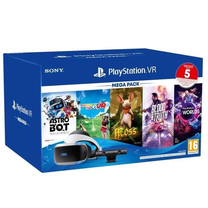 MégaPack PSVR MK5 3 : Casque PSVR V2 + PS Camera V2 + VR Worlds + Moss + Everybody&rsquo;s Golf VR + Blood & Truth + Astro Bot