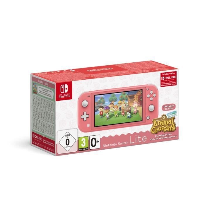 Pack Nintendo Switch Lite Corail + Animal Crossing New Horizons + Abonnement 3 mois Individuel au service Nintendo
