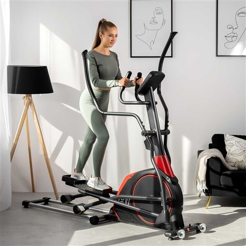 Hop-Sport Vélo elliptique pliable HS-095CF Prizm, Roue d&rsquo;inertie de 30 kg, 12 programmes d&rsquo;entraînement, Poids max. d’utilisateur 135 kg, Noir