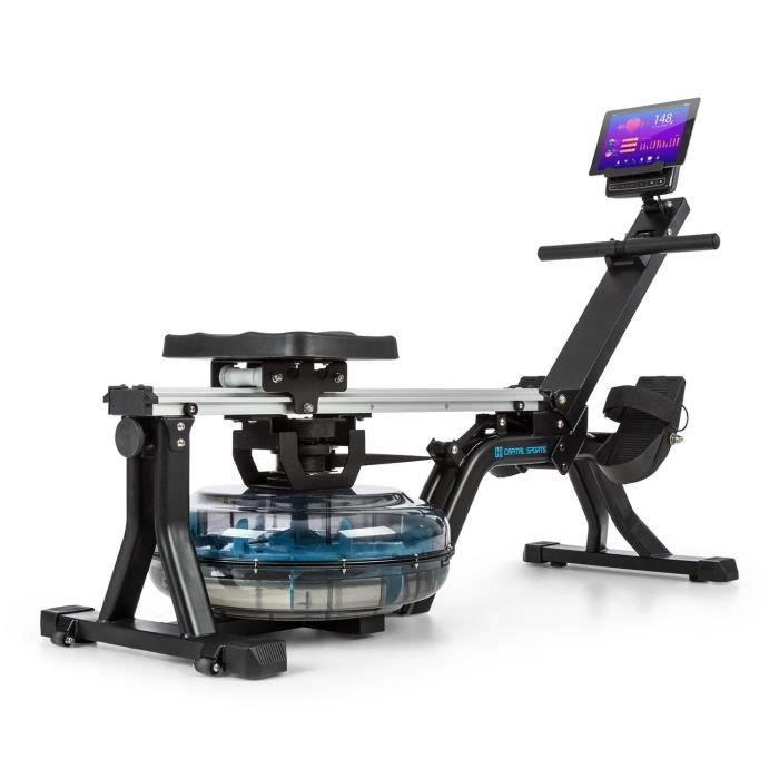 CAPITAL SPORTS Flow M1 Rameur à eau – Réglage sur 8 niveaux – Roulettes – Ecran LCD – Charge 150kg – Acier noir