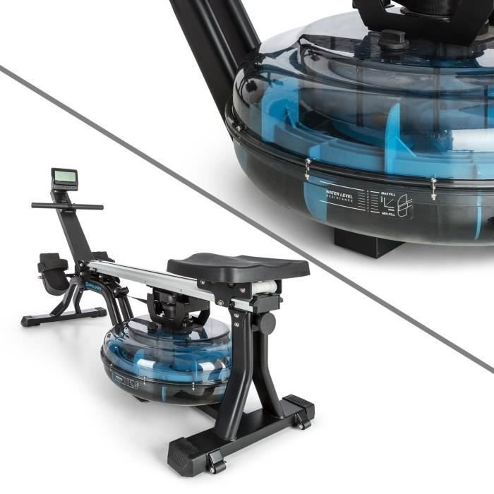 CAPITAL SPORTS Flow M1 Rameur à eau – Réglage sur 8 niveaux – Roulettes – Ecran LCD – Charge 150kg – Acier noir