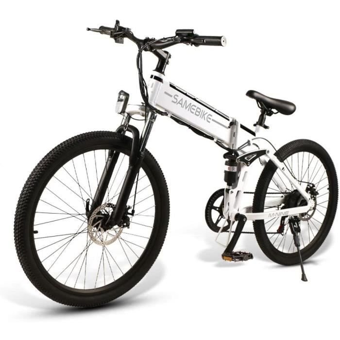 Vélo électrique 26&prime; VELOBECANE-7 vitesses-Freins à disque-autonomie 40km-Blanc