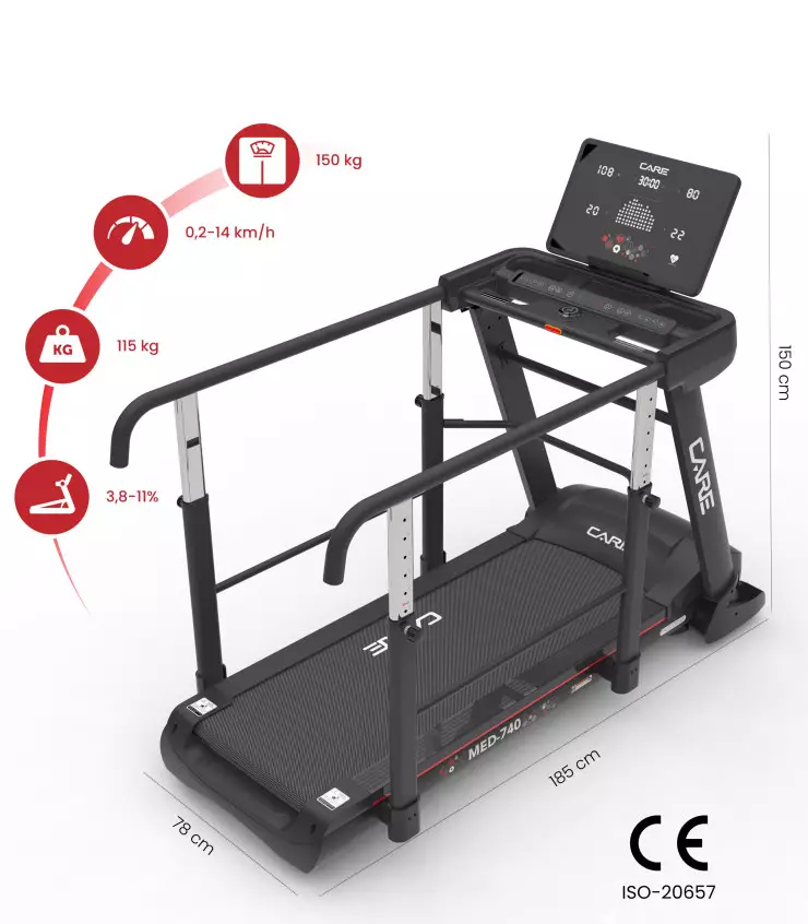 Tapis de course avec barres de maintien – 14km/h – MED-740 – MEDLINE