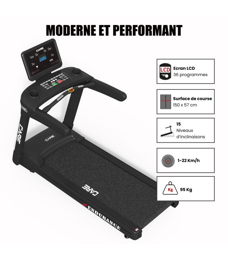 Tapis de course professionnel – 22km/h – CARE – ENDURANCE