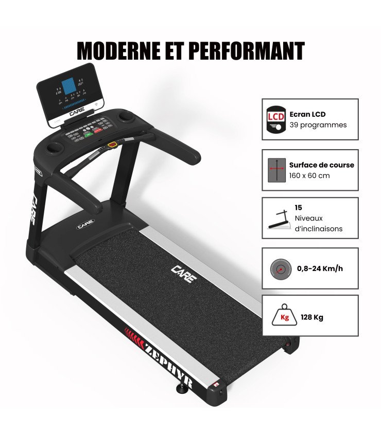 Tapis de course professionnel – 24km/h – CARE – ZEPHYR