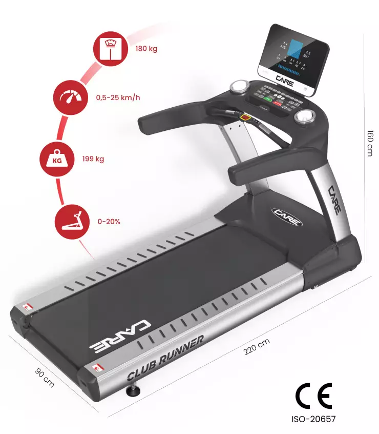 Tapis de course professionnel – 25km/h – CARE – CLUB RUNNER LED